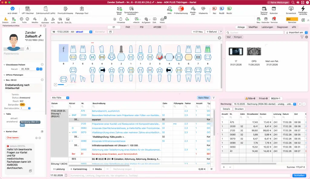 tomedo®.Dental Screenshot BG Abrechnung
