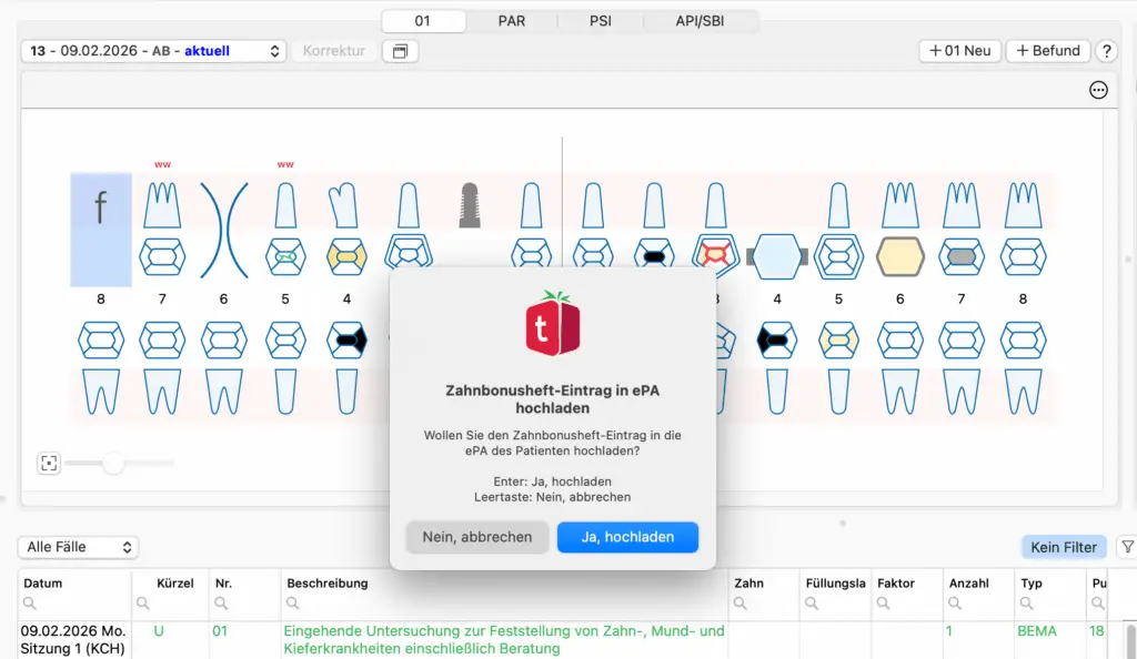 tomedo®.Dental Screenshot Elektronische Patientenakte
