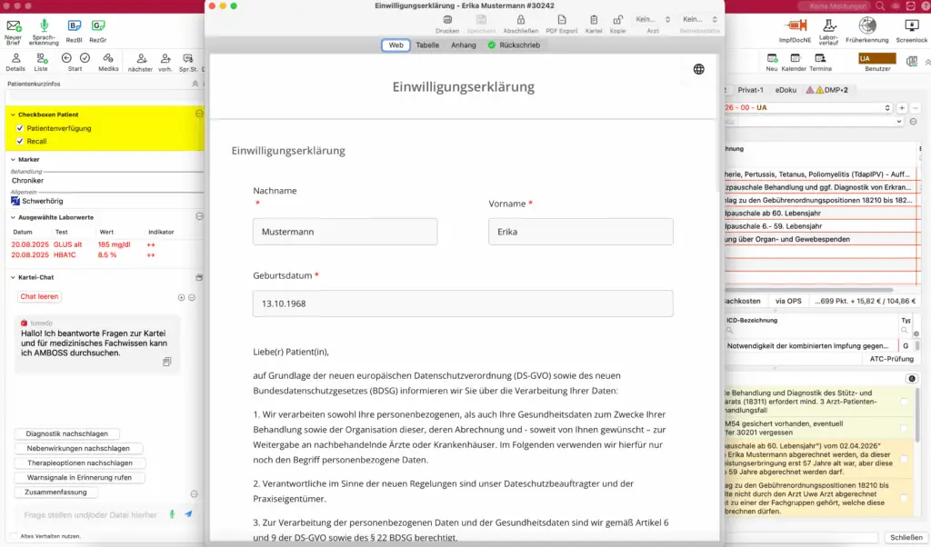 tomedo® Screenshot Karteiansicht Patientenformulare