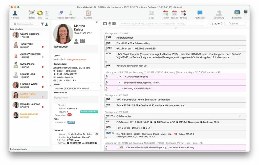 tomedo® Screenshot Kompakansicht