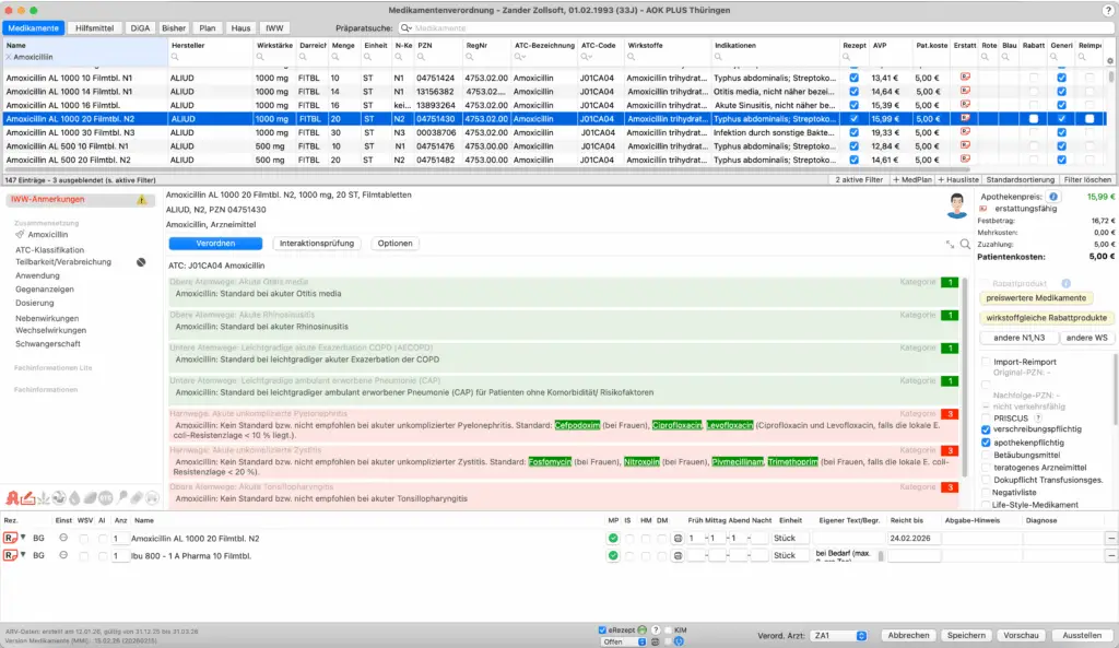 tomedo®.Dental Screenshot Medikamentendatenbank