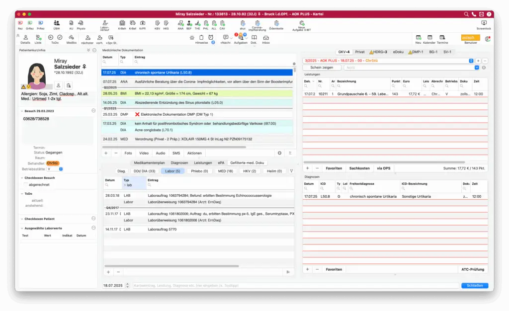 tomedo® Screenshot Patientenkartei
