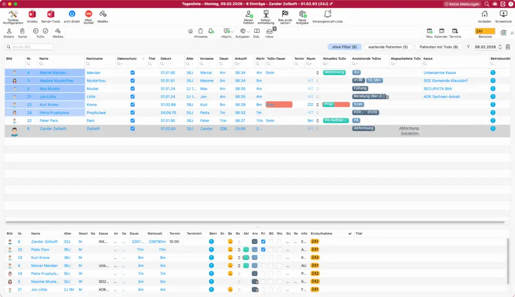 tomedo®.Dental Screenshot Tagesliste