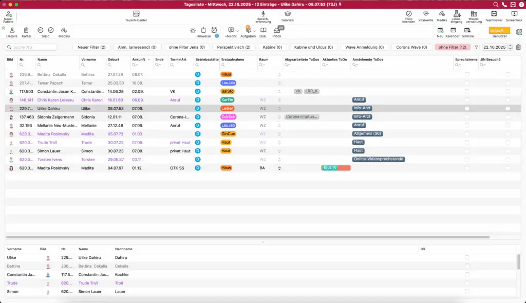 tomedo® Screenshot Tagesliste